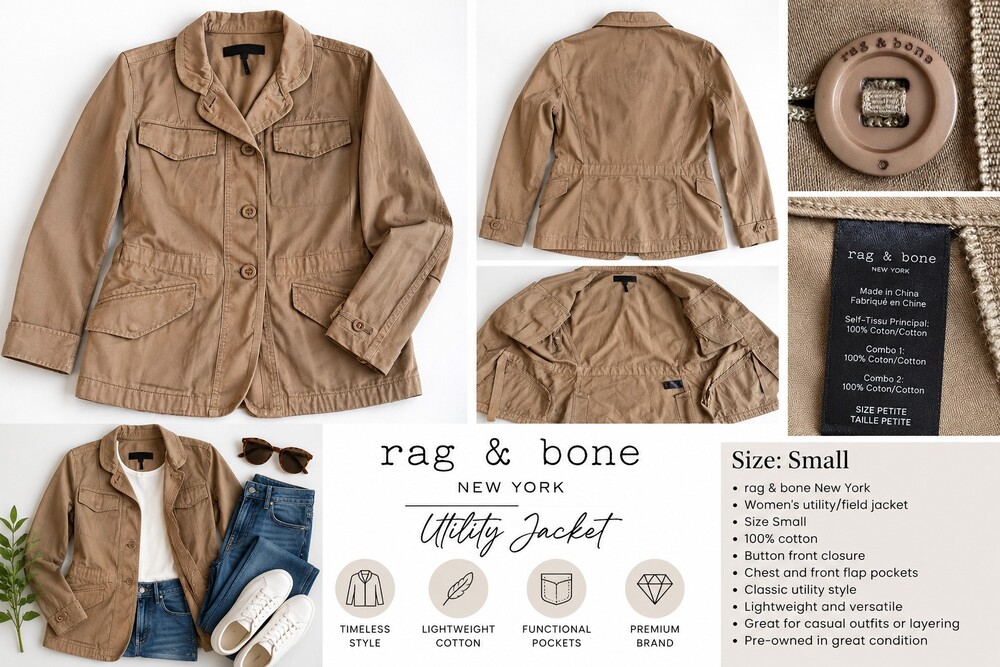 Rag & Bone Women’s Utility Field Jacket Size Small Tan Khaki Military Safari